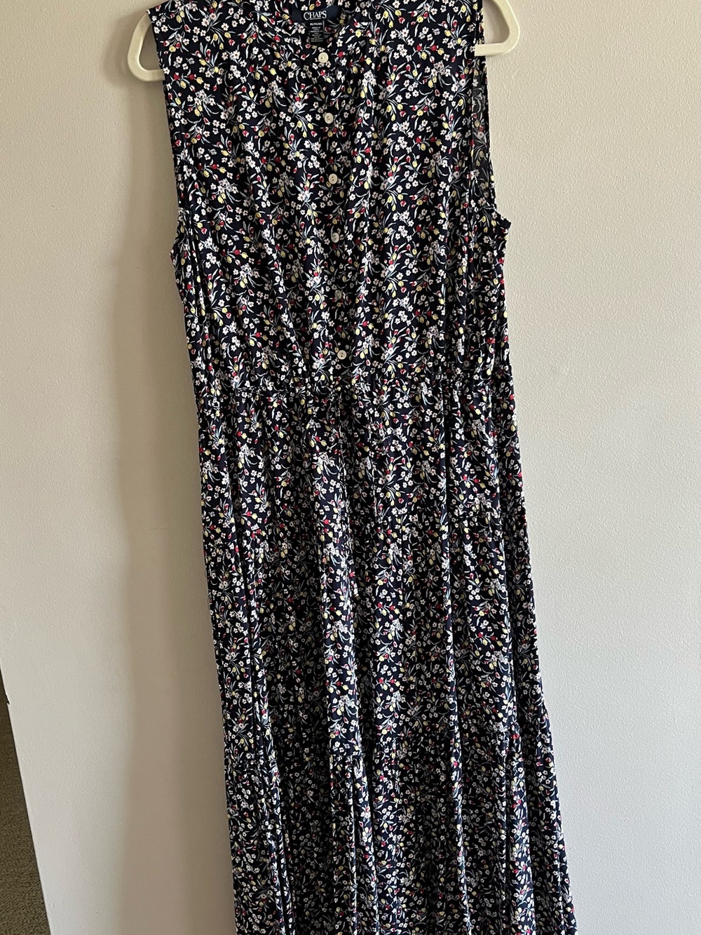 Chaps Black Floral Sleeveless Maxi Dress with Multicolor Blooms